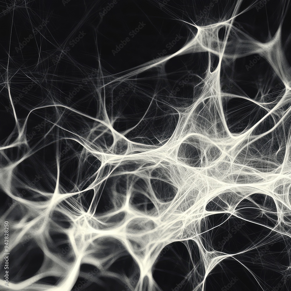 Poster Abstract white network design with dynamic lines on a deep black surface.