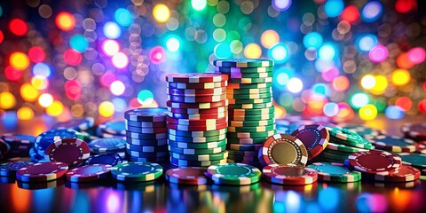 Vibrant casino night with colorful poker chips and glowing lights