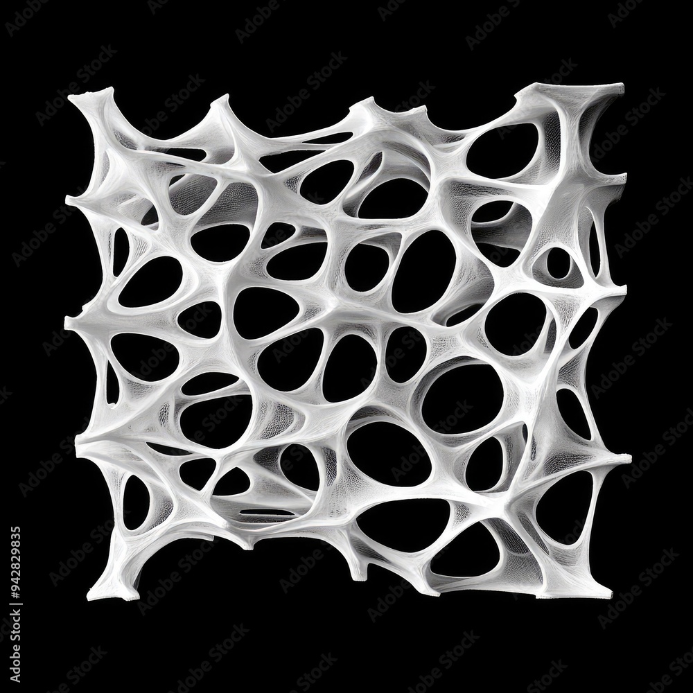 Poster white geometric net with 3d appearance, set against a solid black backdrop.