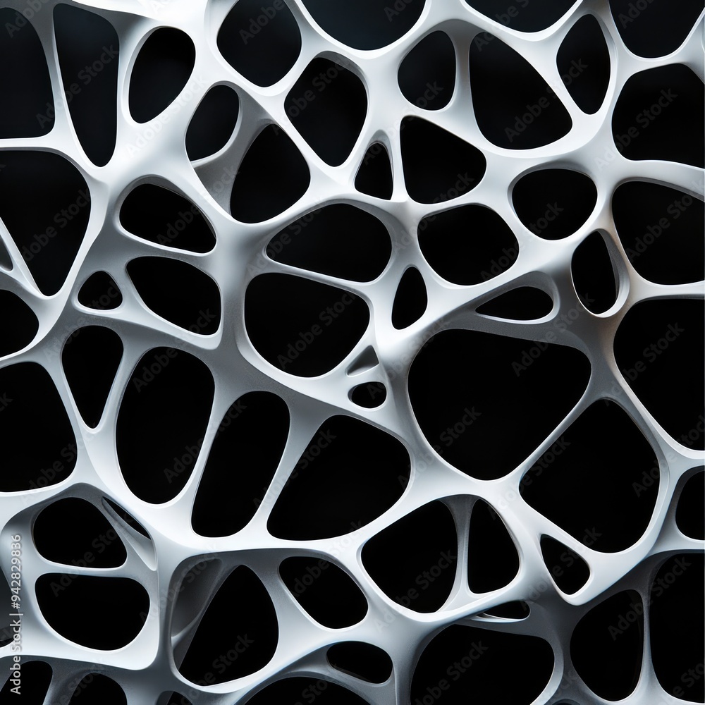 Poster white geometric net with 3d appearance, set against a solid black backdrop.
