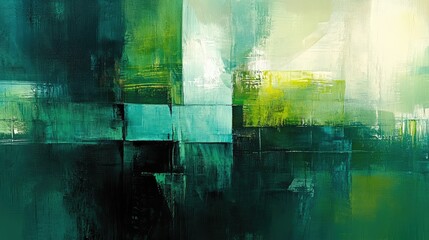 Abstract composition showcasing a harmonious interplay of green and aquamarine tones.