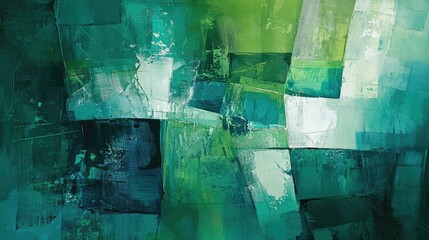 Abstract composition showcasing a harmonious interplay of green and aquamarine tones.