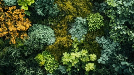 Lush Green and Yellow Moss Wall