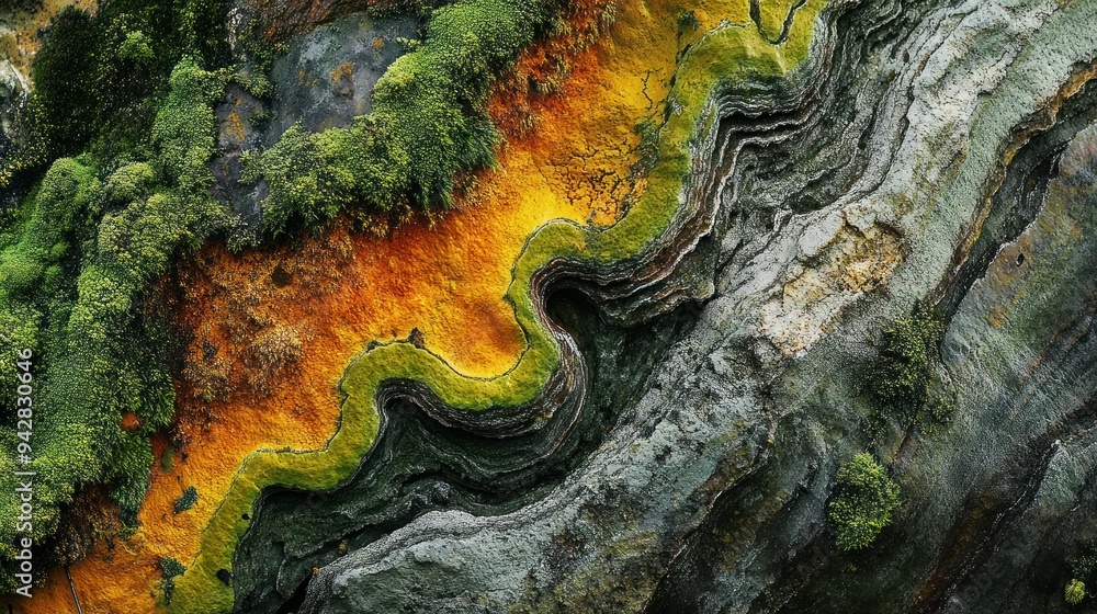 Poster close-up of a rock formation with lichen and moss