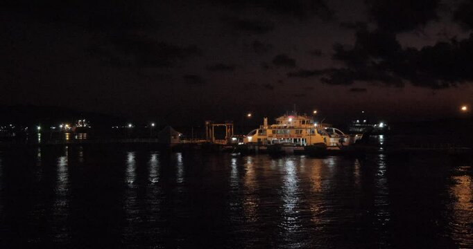 A group of ships moving in the middle of the sea between Ketapang and Gilimanuk ports in the morning