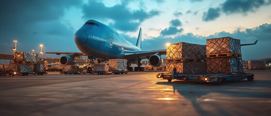 Cargo Plane Awaiting Departure at Sunset Airport Terminal