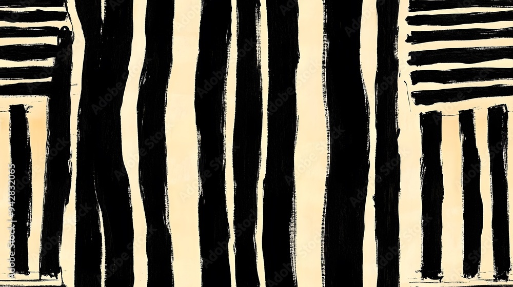 Poster A black and white striped background with a zebra print. The stripes are very thick and the zebra print is very bold