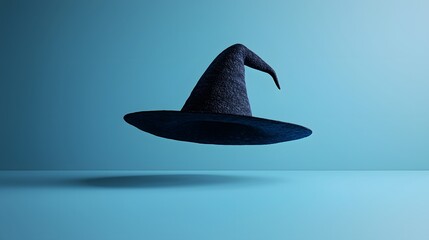 Fototapeta premium Floating Witches Hat Above Shadowy Surface in Moody Atmosphere
