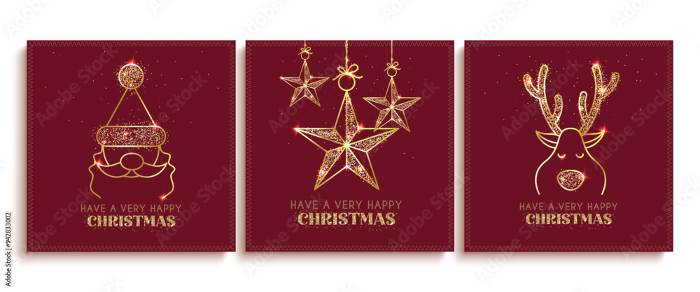 Poster christmas greeting card vector poster set design. merry christmas and happy new year greeting text w