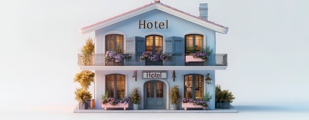 Fototapeta premium 3D rendering, cartoon style, cute, pastel color tone, isolated white background, about buildings, houses, shops, service shops, government offices such as garages, schools, commercial buildings.