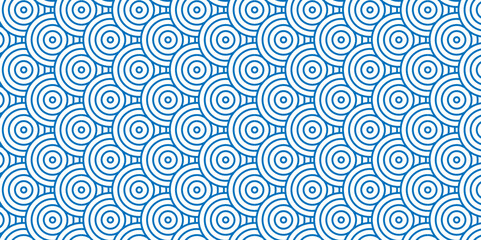 Fototapeta premium Overlapping creative diamond circle abstract blue pattern background with waves texture. geometric digital fabric pattern circles floral and spiral round lapping blue retro background.