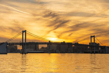 東京都市風景　夕暮れのレインボーブリッジ	
