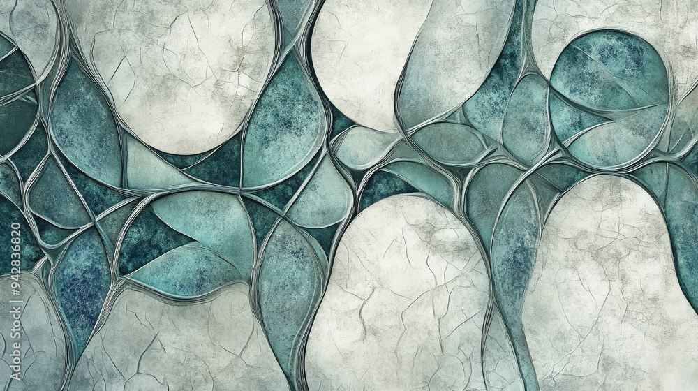 Poster subtle abstract design blending muted gray with fresh aquamarine in an intricate pattern.