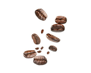 A collection of coffee beans scattered artistically, showcasing their rich texture and color.