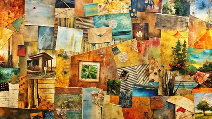 Mixed media collage with a focus on texture and composition in fine art