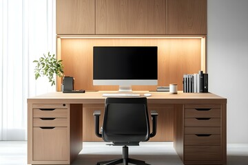 Minimalist Office Workspace with Wooden Desk