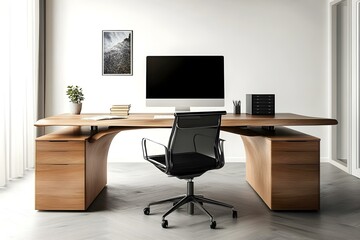 Minimalist Office Workspace with Wooden Desk