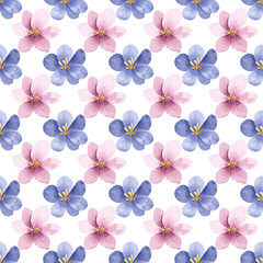 Seamless background, floral pattern with watercolor flowers. Repeat fabric wallpaper print texture. Perfectly for wrapped paper, backdrop.