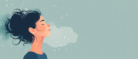 Breath focus exercise, person aware of inhalation and exhalation, flat design illustration