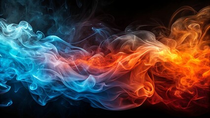 Fototapeta premium Abstract background with waves of light blue, orange, and red smoke blending with abstract light