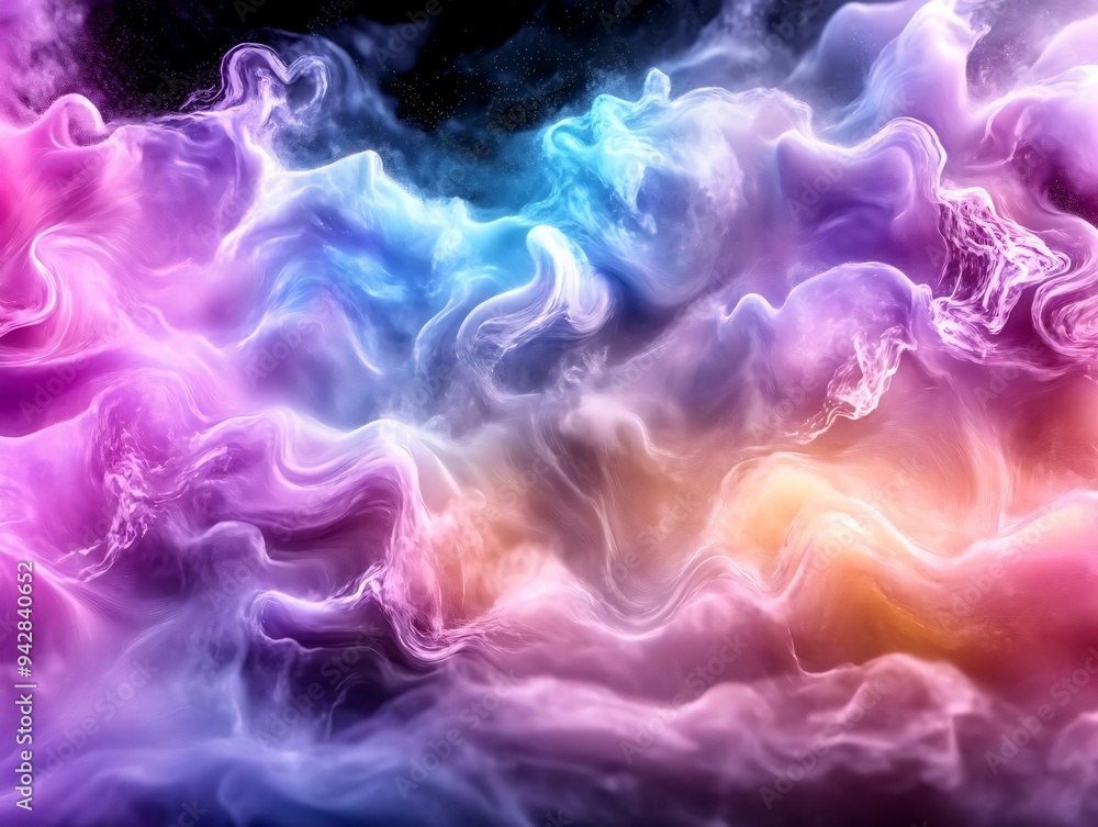 Poster vibrant abstract blend of colors with swirling patterns, creating a dreamy and ethereal atmosphere i