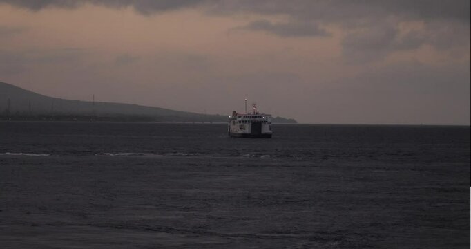 A group of ships moving in the middle of the sea between Ketapang and Gilimanuk ports in the morning