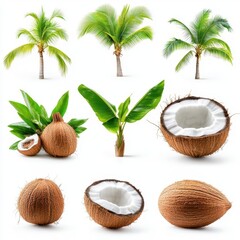 Obraz premium Set of coconut tree isolated on white background used for advertising decorative architecture. Summer and beach concept