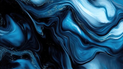 Obraz premium Elegant abstract visual featuring a delicate balance of rich black blue and soothing aquamarine tones.