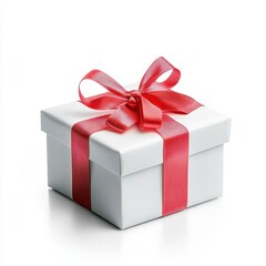 Obraz premium Small white gift box with a red bow, isolated on a white background