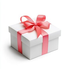 Obraz premium Small white gift box with a red bow, isolated on a white background