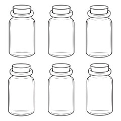 Illustration of a set of empty glass jars on a white background