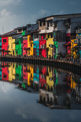 Fototapeta premium Colorful houses on the side of a river.