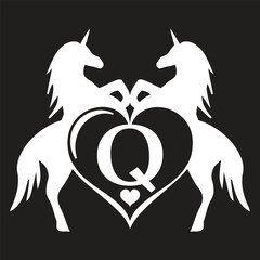 Elegant Unicorn white Monogram Logo with Heart and Letter 'A' – Vector Silhouette Design, t shirt Design svg