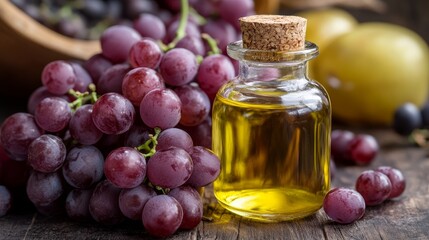 Versatile grape seed oil extracted from leftover grape seeds, promoting sustainability by reducing food waste.