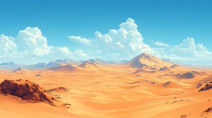 Naklejka premium Vast Desert Landscape with Rolling Sand Dunes and Dramatic Clouds.