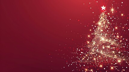 A red background featuring an illuminated tree made of stars and glitter on one side