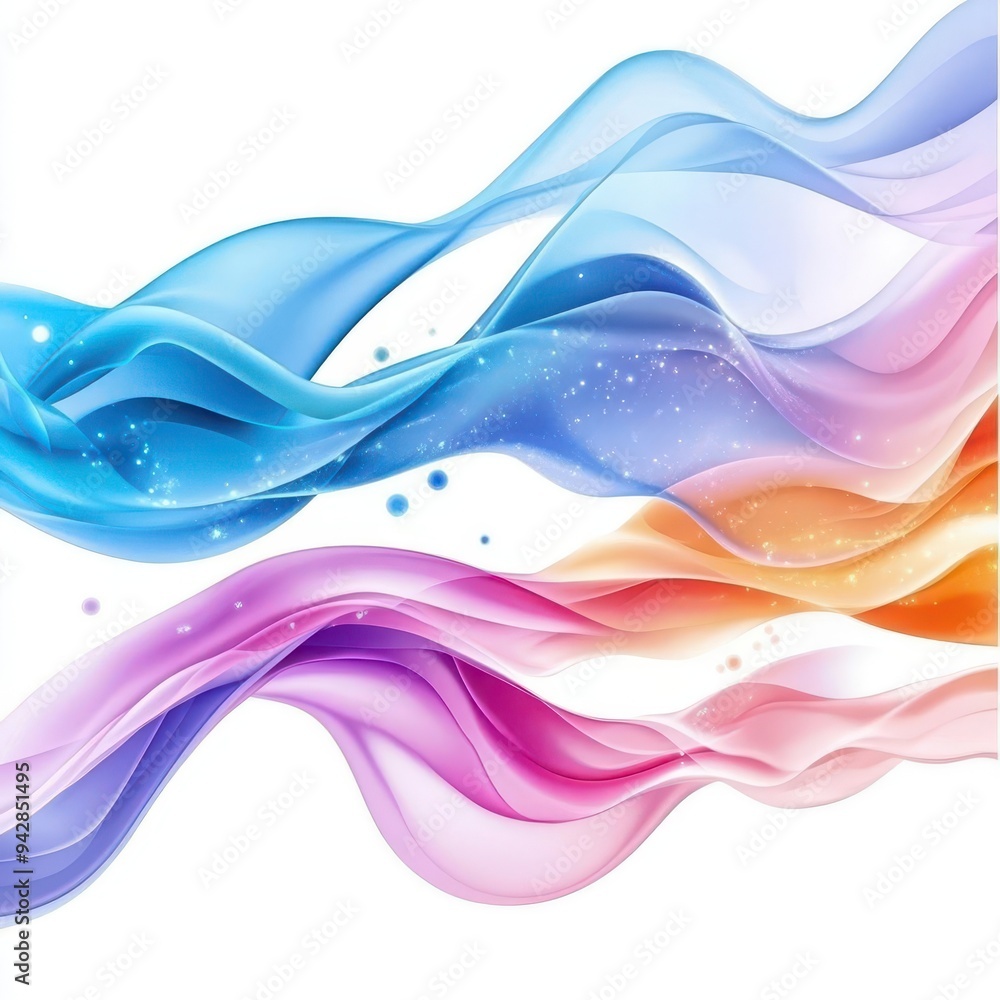 Poster wave lines flowing dynamic colorful blue pink isolated on white background for concept of ai technol