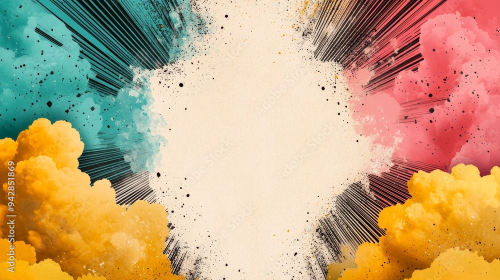 Poster Vibrant explosion of color surrounds a central blank space, perfect for adding text or graphics in dynamic designs.
