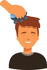 Barber using a hair clipper on a smiling man in a barbershop