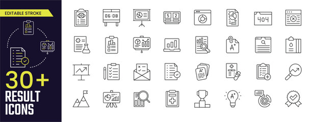 Result Stroke icon collections. Containing feedback, opinion, questionnaire, poll, research, data collection, review and satisfaction icons. Stroke icon collection Outline icon