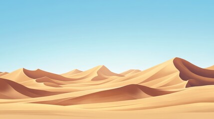 A vast open desert with rolling sand dunes and a clear sky, leaving ample space for text. Great for adventure, exploration, or travel promotions.