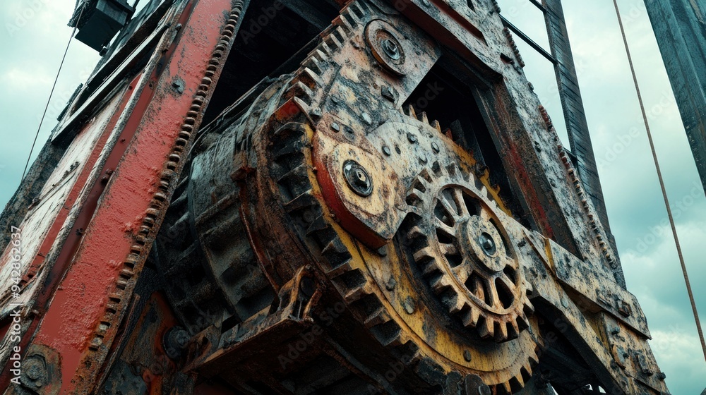 Poster Close-up of Rusty Gears on an Industrial Machine
