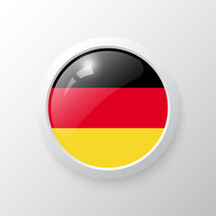 3D Button with Germany flag. as round glossy icon on background isolated. Vector illustration eps 10.	
