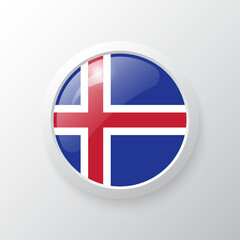 Obraz premium 3D Button with Iceland flag. as round glossy icon on background isolated. Vector illustration eps 10. 