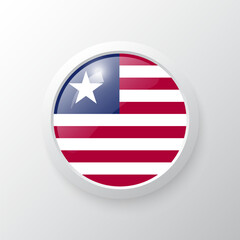 3D Button with Liberia flag. as round glossy icon on background isolated. Vector illustration eps 10.	
