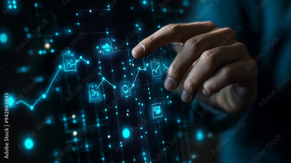 Aufkleber a businessman interacts with futuristic data visualizations on a holographic screen, navigating the 