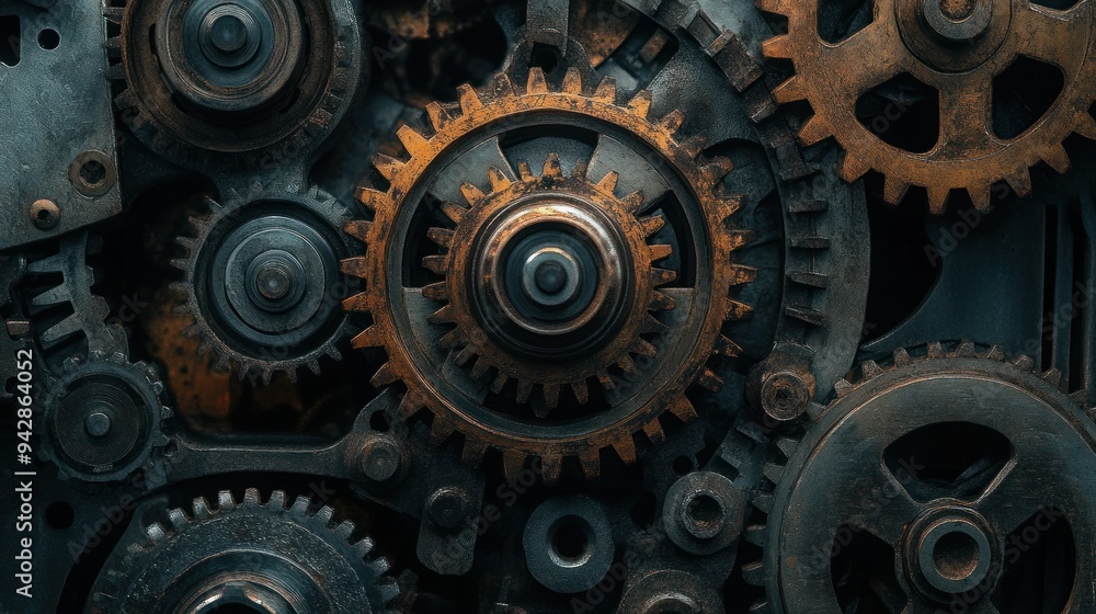 Poster close-up of a rusty gear system