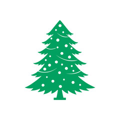 Cartoon abstract christmas tree with stars and balls vector, Christmas Tree Color Flat Icon,  merry xmas celebration happy new year decoration vector illustration.