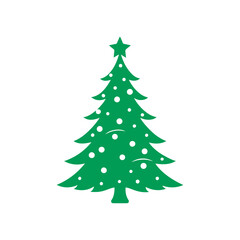 Obraz premium Cartoon abstract christmas tree with stars and balls vector, Christmas Tree Color Flat Icon, merry xmas celebration happy new year decoration vector illustration.