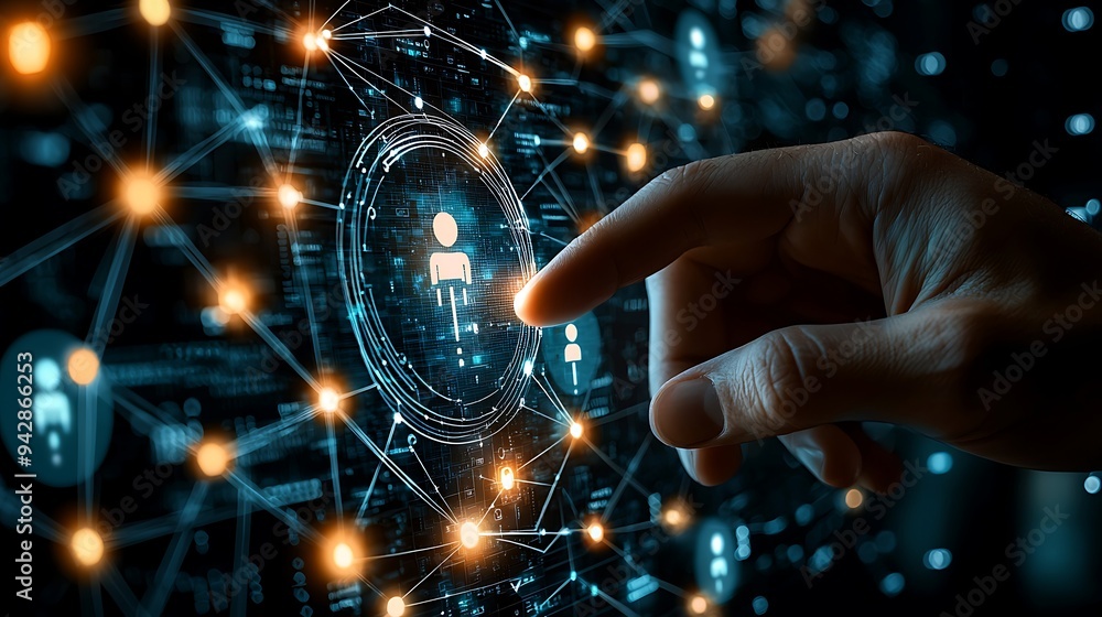 Poster a digital network represents human resources management, where technology meets the complexity of wo